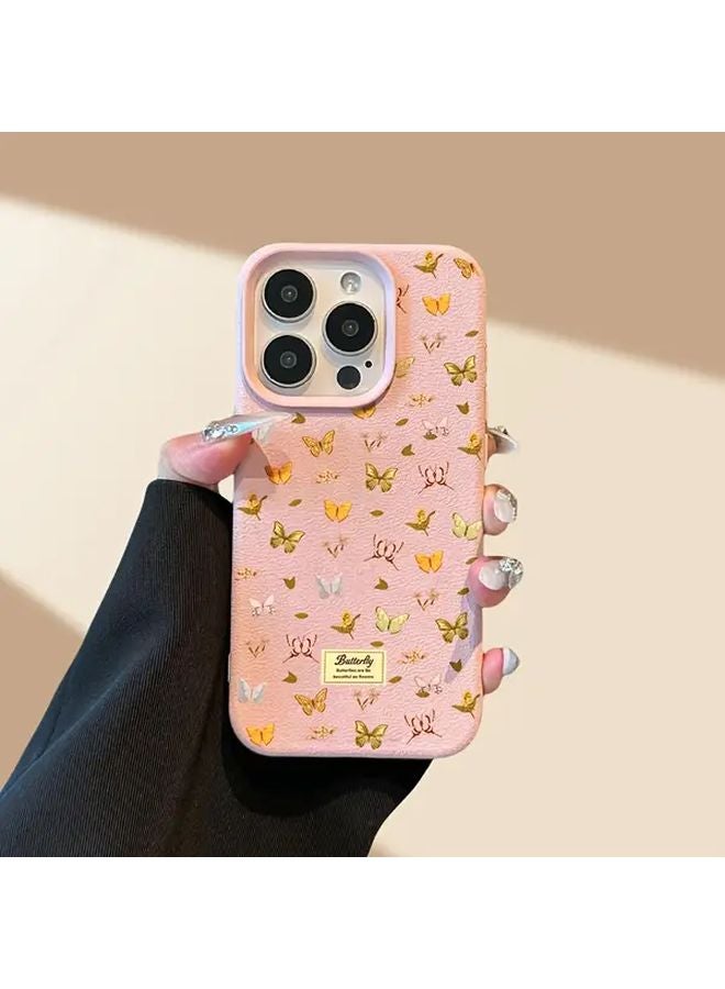 Pink Butterfly Anti Drop Lychee Texture Phone Case Compatible With iPhone 13 - Image 5